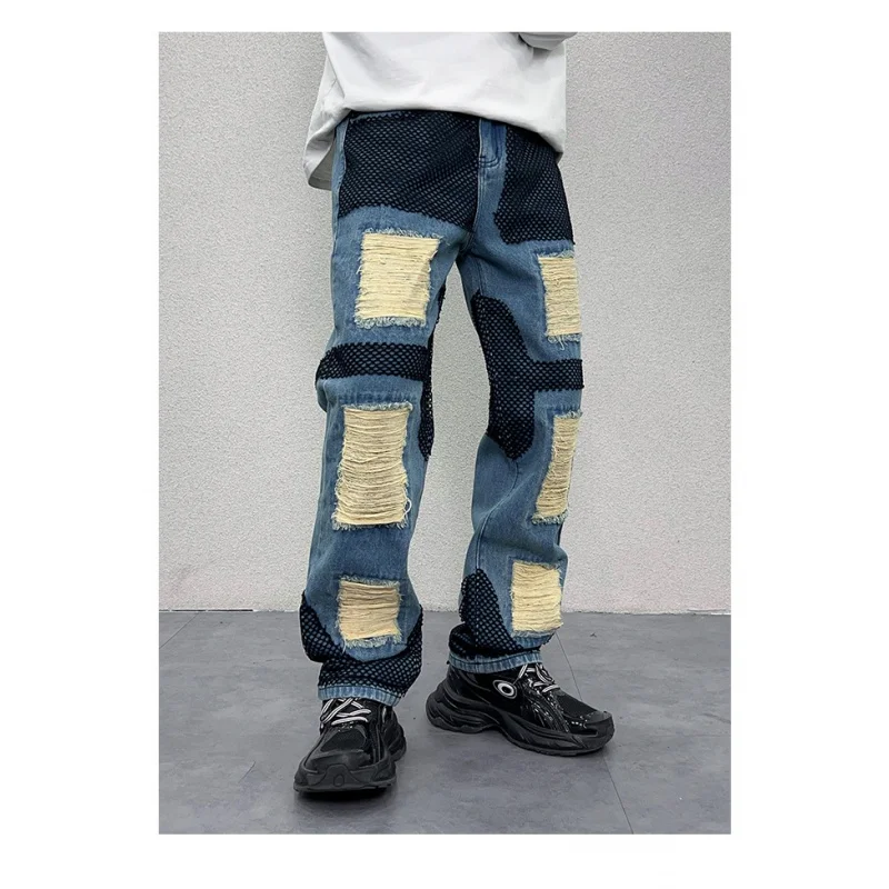 2024 New Y2K American Retro Scrape Jeans Men's Loose oversize Washed Old Street Handsome Mop Pants