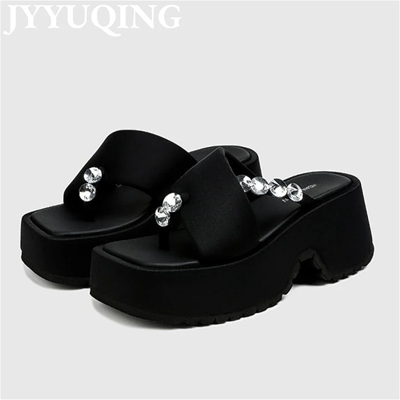 

Summer Crystal Clip Toe Flip Flops Platform Slippers Women Flats Sandals Square Toe Shoes Casual 2025 New Trend Open Toe Slides