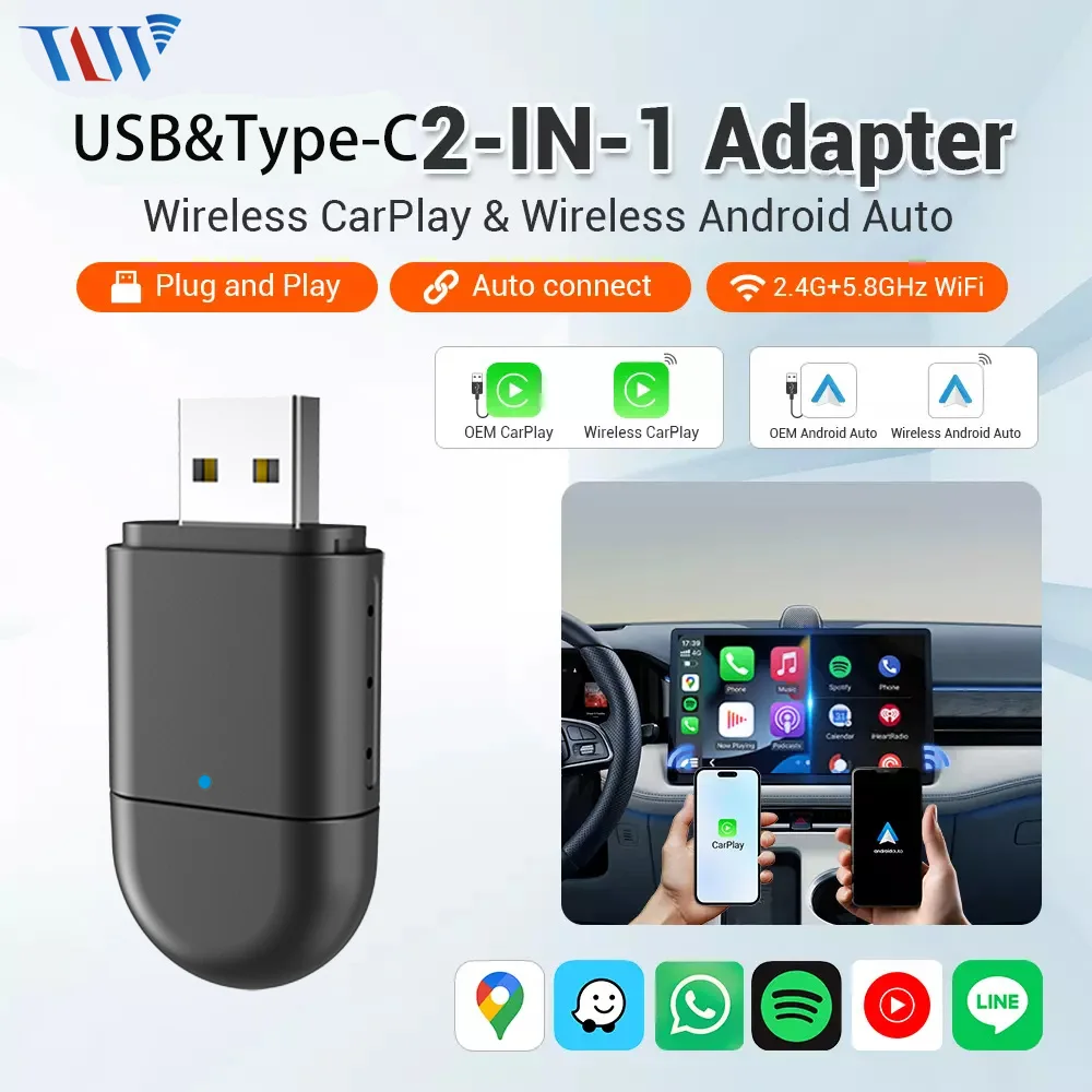 USB صغير وType-C واجهة مزدوجة سلكية Carplay Android إلى محول لاسلكي OTA الملاحة لغة التحكم في صندوق السيارة #1