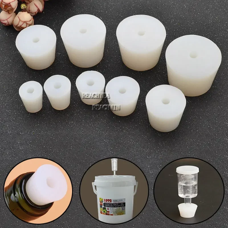 1pcHome Brew Wine Stoppers Silicone Plug With 8mm Hole For Airlock Valve Bubbler Fermentation Exhaust Valve Silicone Rubber Plug