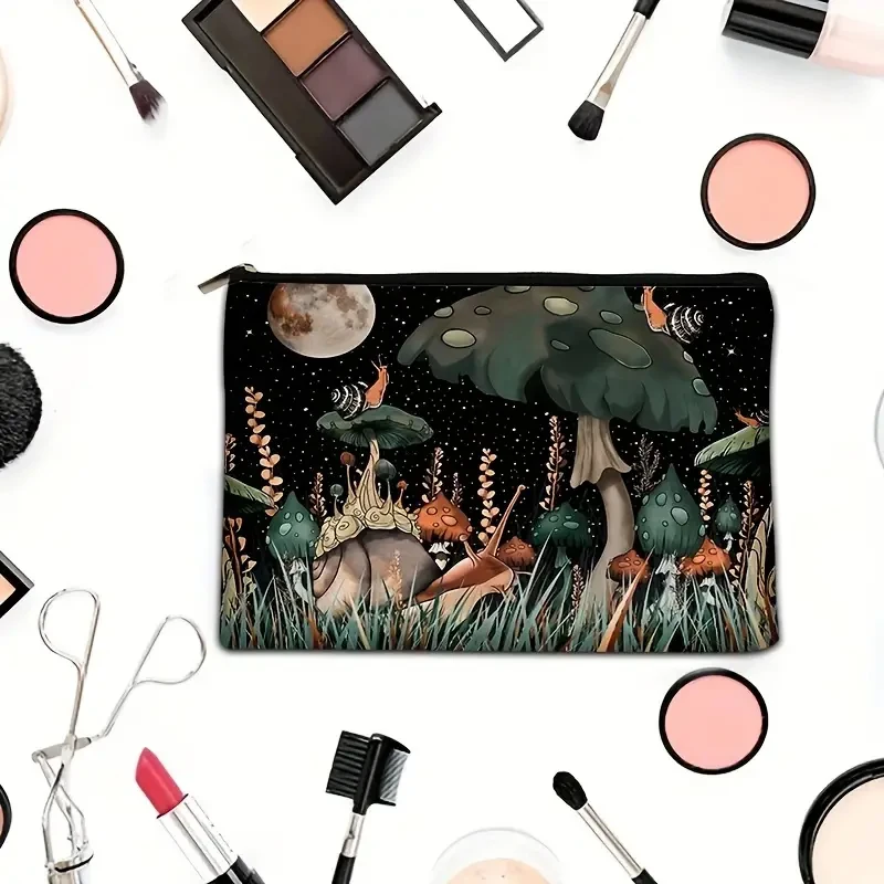 Mushroom Pattern Cosmetic Bag Portable Zipper Makeup Bag Multifunctional Storage Pouch Trendy Toiletry Wash Bag Makeup Bag