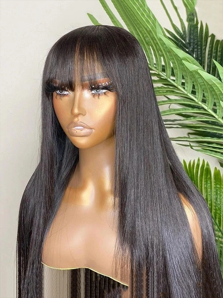 100% Human Hair Wig With Bangs Fringe Short Bob Human Hair Wigs For Black Women Cheap 30 34 Inch Brazilian Straight Fringe Wig