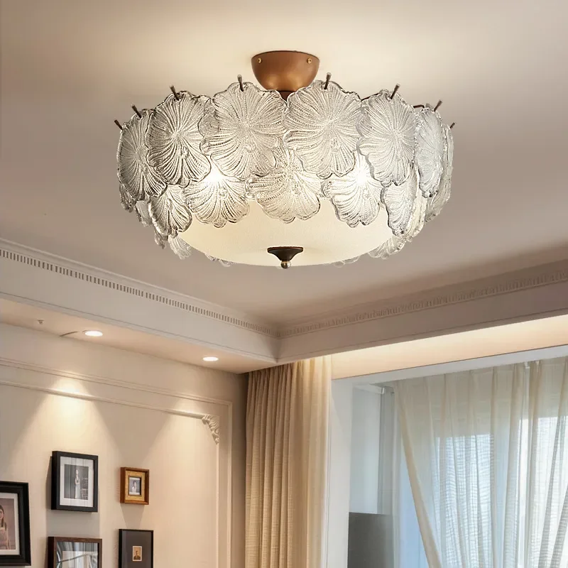 for French Medieval 2026 New Petal Glass Ceiling Lamp Designer High End Bedroom Study Light Luxury Chandelier