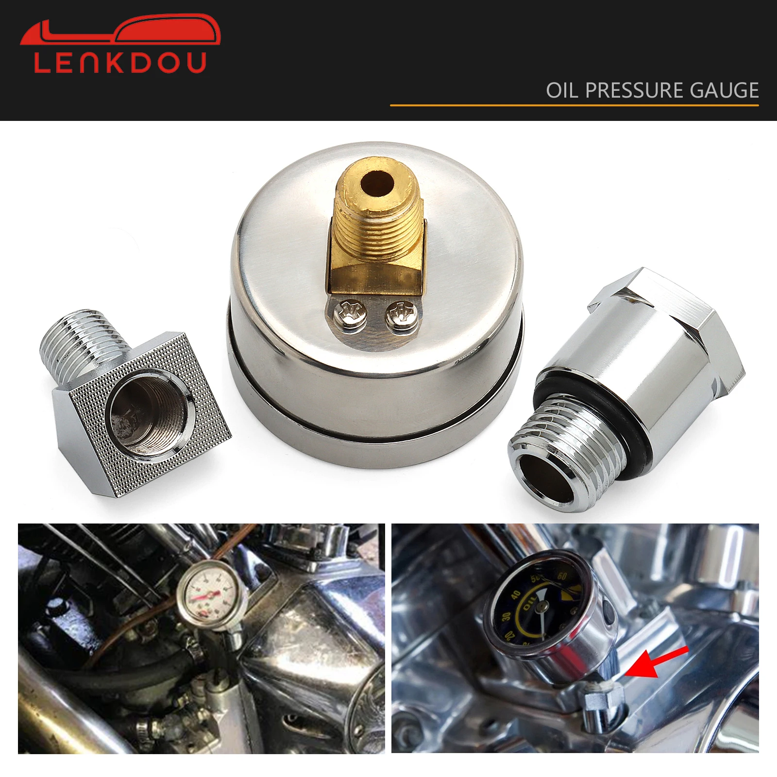 Universal Motorcycle 0-60 psi Oil Pressure Gauge Kit  For Harley Big Twins Shovelhead EVO 1970 - 1999 Chopper Custom view 4