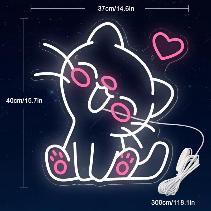 Cute Cat Anime LED Neon Light Sign Acrylic Neon Sign USB Dimmer Switch for Home Kids Bedroom Game Room Wall Art Decor Night Lamp