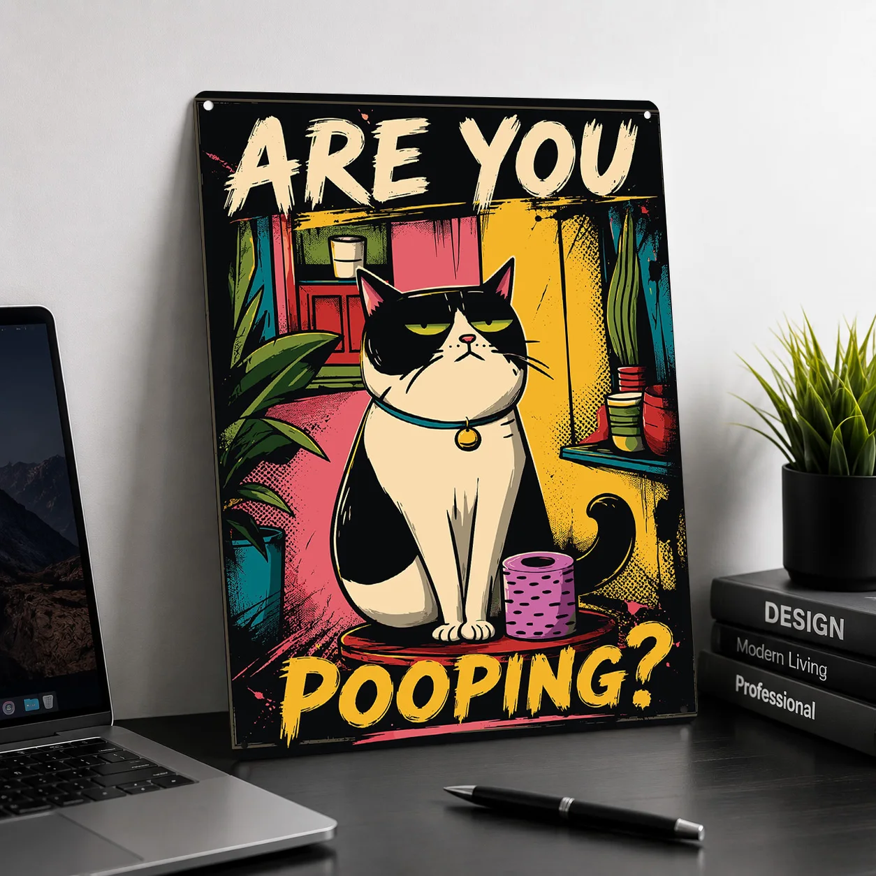 Funny Cat Bathroom Metal Poster Perfect Gift for Fans Lovers Customized Wall Art Metal Sign for Article Decoration Gaming House