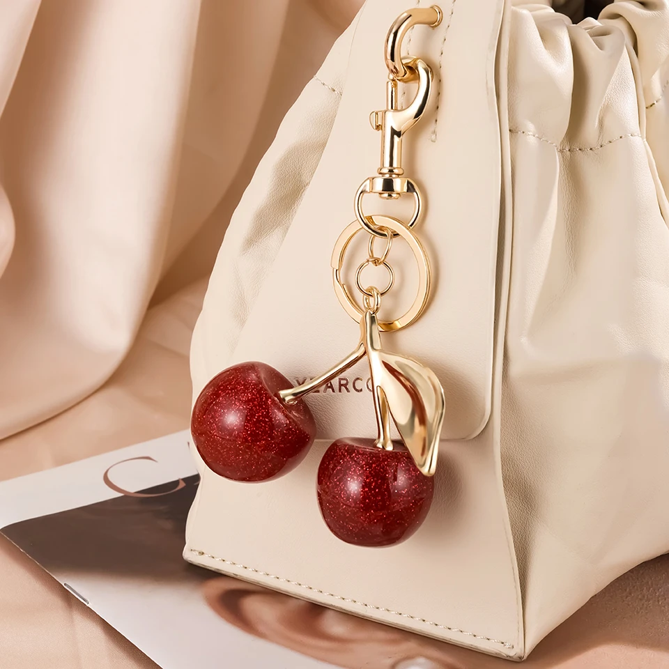 ZAKOL Fashion Red Crystal Fruits Cherry Charm Pendant Keychain for Women Girls Sweet Bag Key Accessories Gift Wholesale