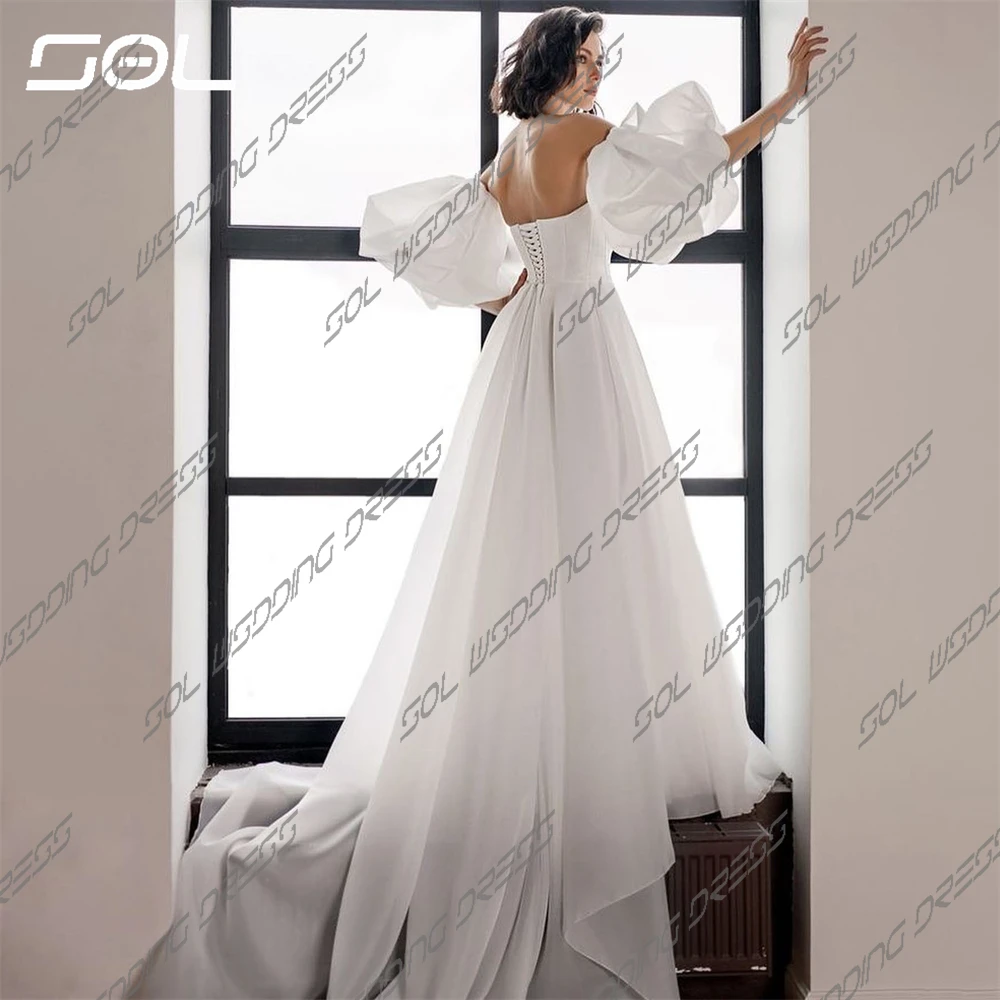 Robe de Mariée en Tulle Élégante, Manches Bouffantes Amovibles, Sans Bretelles, Dos aux, Fente Latérale, Ligne A, pour Patients