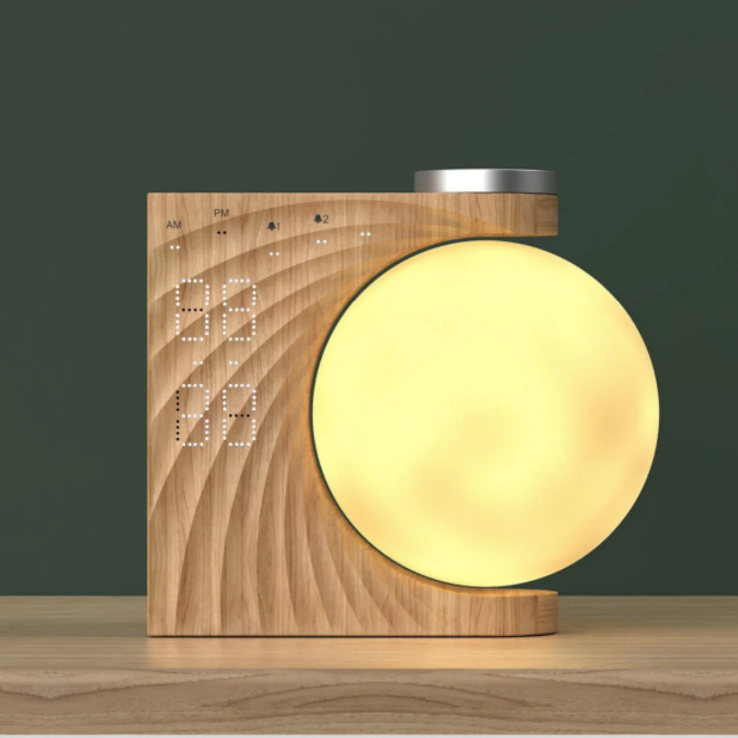 Lumière ambiante colorée, lune, réveil scientifique, lumière respiratoire, horloge à gradation à trois niveaux, double alarme, minuterie, bruit blanc, son naturel