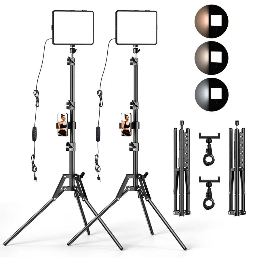 

2 Packs Video Light Kit, LED Studio Light, 27006500K Dimmable Photography Lighting Kit with Tripod StandampPhone Holder, 12 Rota