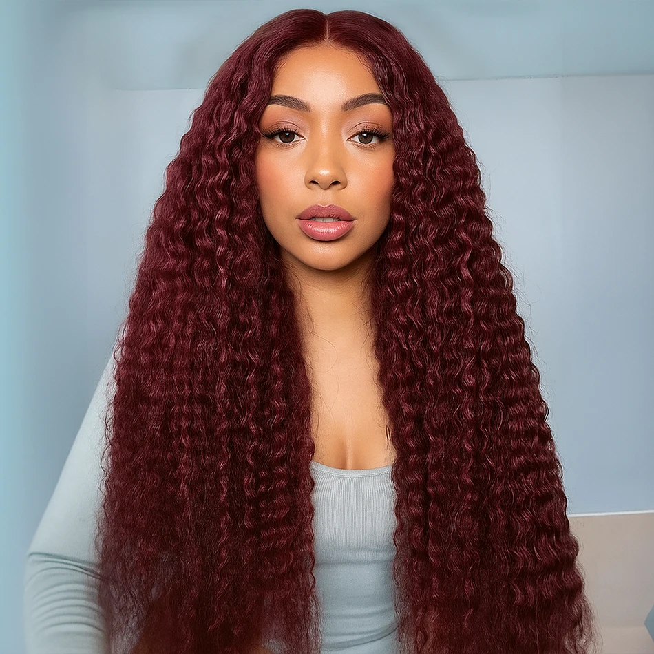 

Парик из бразильских натуральных волос с глубокой волной, 13x4, HD, с прозрачной кружевной передней частью, 30 дюймов, кудрявый, цвет 99j, бургундский, с эффектом водной волны, предварительно вычесанный, для женщин
