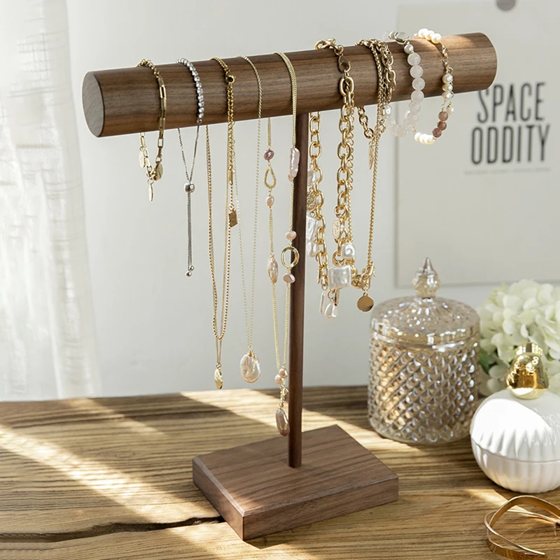 Wood T Necklace Watch Shelf Headwar Hairrope Stand for Tabletop Walnut Necklace Charms Jewellery Making Supplies Showcase