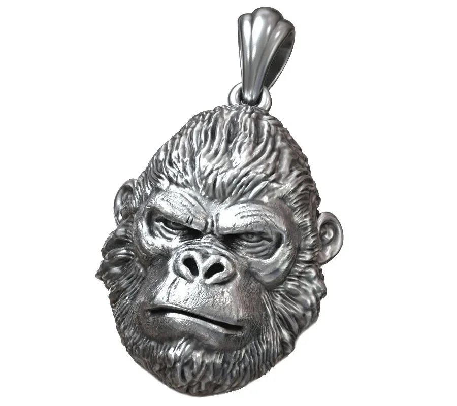 

16g 3D Big African Black Gorilla Monkey King Full Of Power Mens Pendant Customized 925 SOLID STERLING Silver Pendant