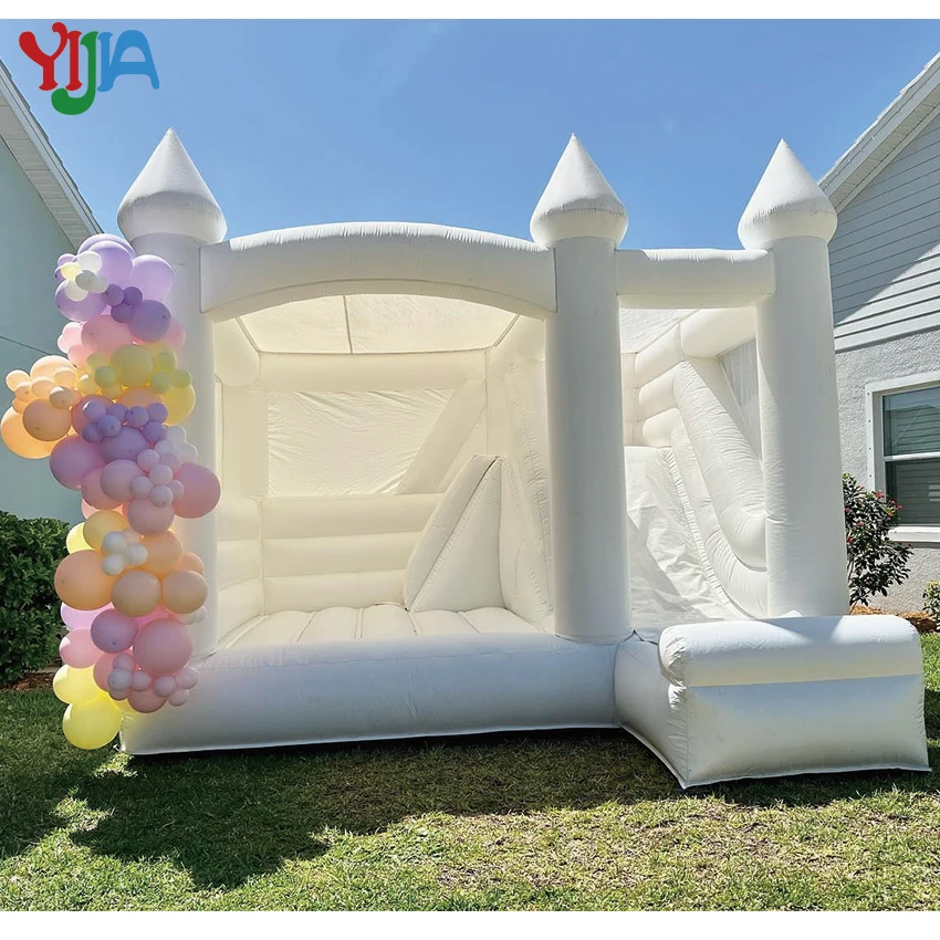 13/15ft Slide Combo Inflatable White Wedding Bounce Jumping With Air Blower And Shade White Bounce House Castle