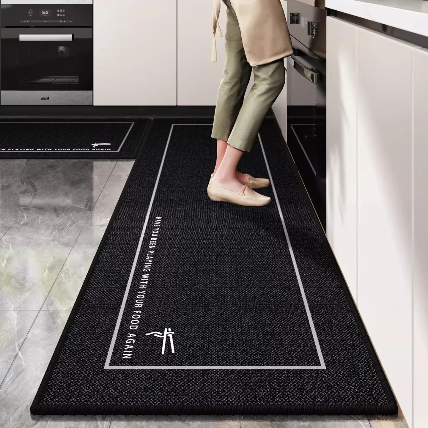 Alfombra de Cocina Cómoda de Pelo Bucle, Estilo Minimalista, Alfombra con Alfabeto Inglés, Alfombras Largas para Decoración del Hogar, Alfombras de Cocina