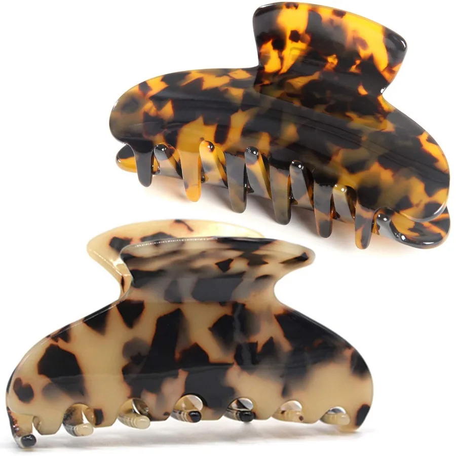 

2 Pack Big Hair Claw Clips Tortoise Shell Nonslip Large Claw Clip For Women Celluloid Leopard Print Jaw Clips For Thick Hair St