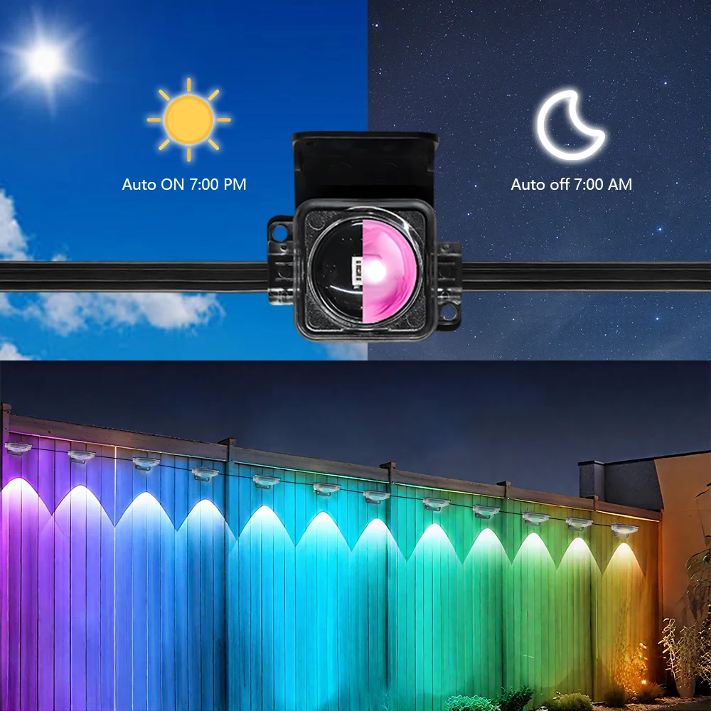 مصابيح LED دائمة للاستخدام الخارجي، 100 قدم 60 لمبة مقاومة للماء RGB، إضاءة حفلات مشهد عيد الميلاد DIY.