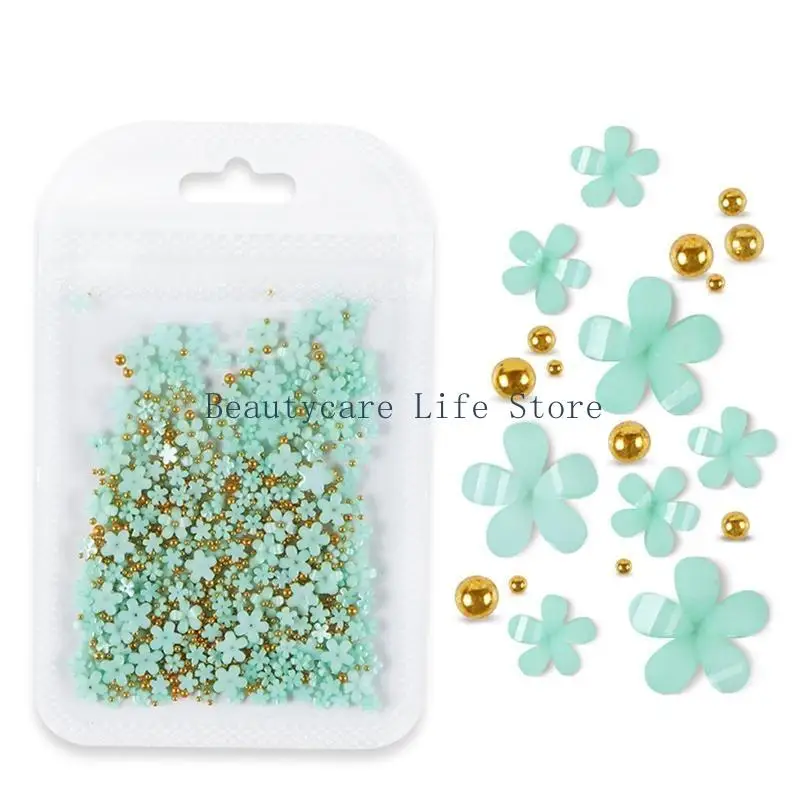 652C 3D Acrylic Colorful Flower Art Decals Charms for Rhinestone with Beads for Women Girls Decorations