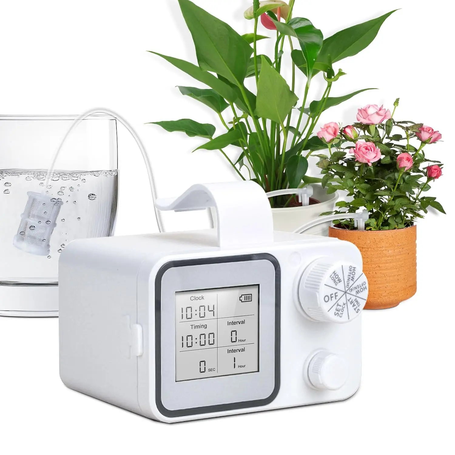 

Automatic Indoor Plant Waterer for 20 Pots, Smart LCD Water Timer with USB-C, Hangable Irrigation Kit