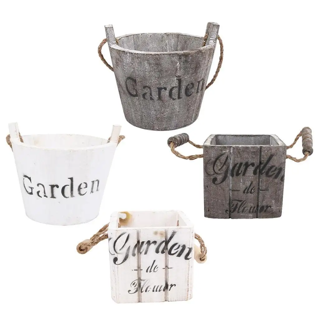 Rustic Wooden Flower Pot Indoor Plant Pot Succulent Planter Bucket for Garden Decorations and Balcony