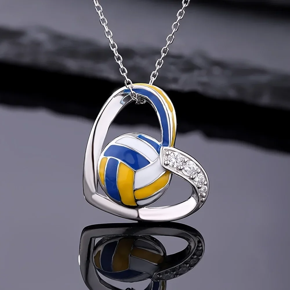 Fashion 1pc, Silvery Volleyball Heart Pendant Necklace, Adjustable Chain,Sports-Themed Jewelry For Teenagers Ideal GiftAnniversa