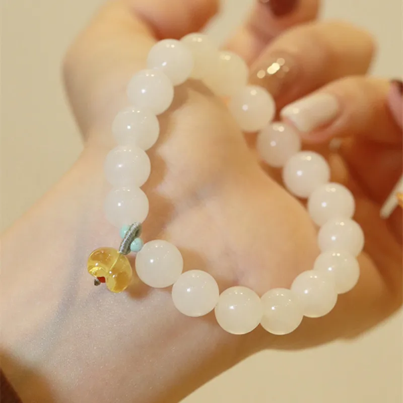 Fashion Hetian Jade White 10mm Jade Beads Bracelet Cinnamon Bracelet Design Gift Bracelet for Friends and Family