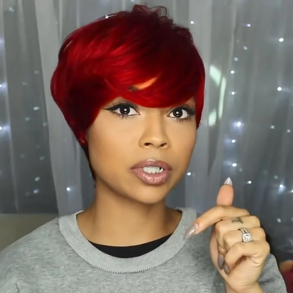 شعر طبيعي مفرود الباروكات قصيرة عابث قطع شعر مستعار أحمر اللون قبل قطعها البرازيلي شعر ريمي آلة صنع قبعة لا ذرف للنساء