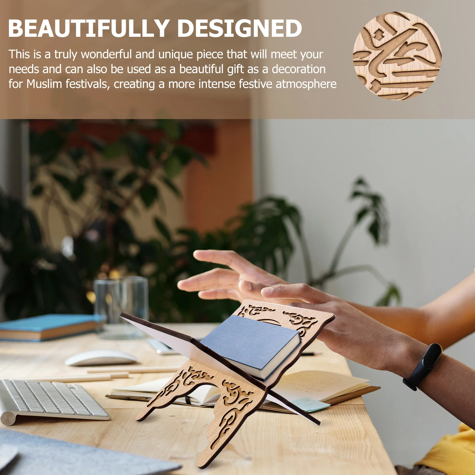 

Quran Holder Wooden Carved Muslim Prayer Book Stand Festival Decoration Vintage Religious Display Stand Book Organizer