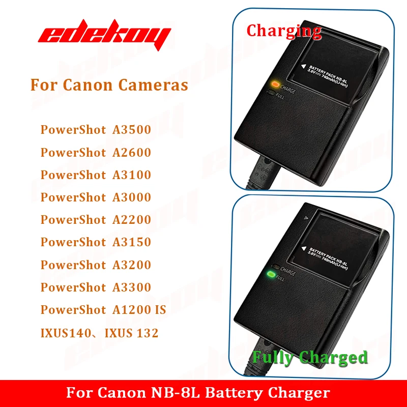 For Canon Camera CB-2LAE Charger NB-8L Batterys A3500 IXUS140 IXUS132 A2600 A3100 A3000 A3200 A3300 PC1589 PC1474 CB2LAE