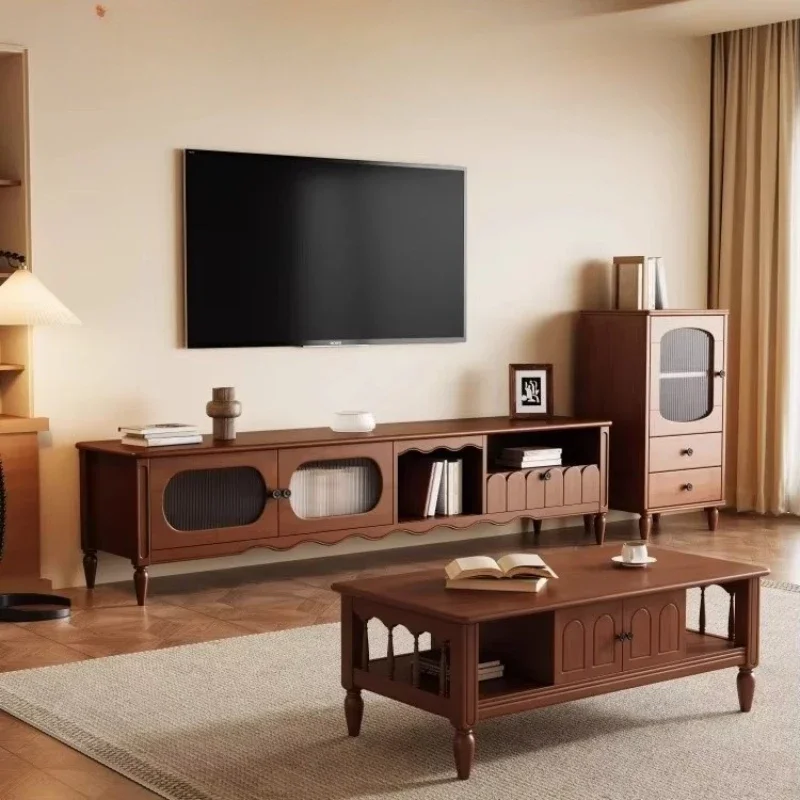 Modern high-end solid wood coffee table, luxury TV cabinet with advanced storage lights, living room combination high-end