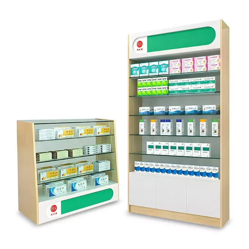 custom，Pharmacy Store Drugstore Glass Shelves Showcase Dispensary Counter Display for Medical Shop Interior Design