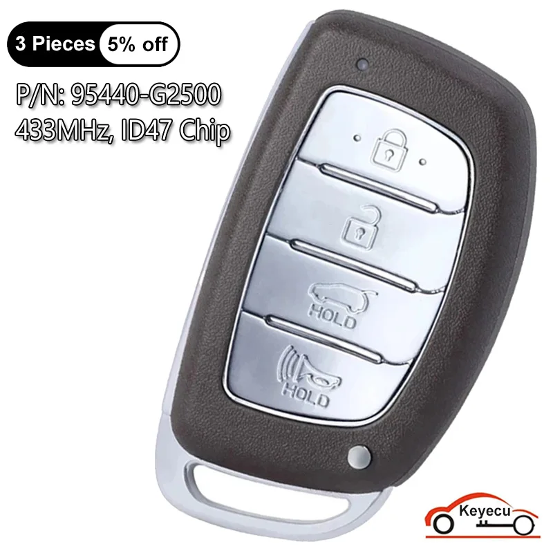 

KEYECU 4 Buttons 433MHz ID47 chip for Hyundai Ioniq 2019 2020 2021 Auto Keyless Go Smart Remote Control Key Fob 95440-G2500