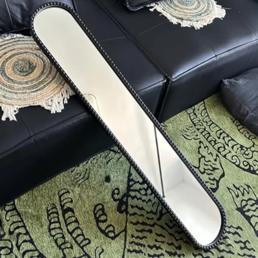 

Long Narrow Decorative Wall Mirror Skinny Oval Mirror for Entryway Living Room Bath Decor Metal Frame with Beaded Decor Mirrors