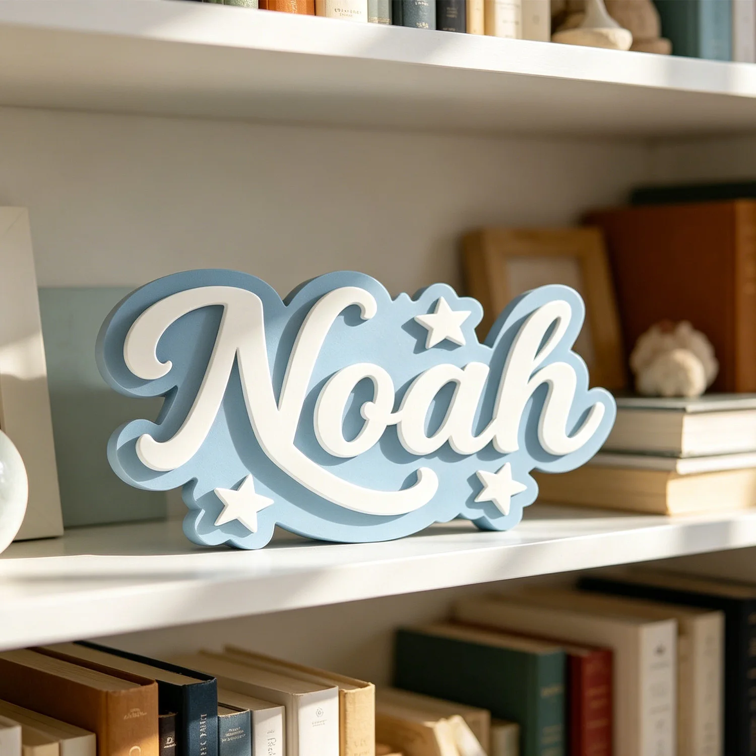 1pc Custom Star Decor Double Layer Wooden Name Sign Personalized Cursive Text Tabletop Wall Indoor Home Decor Gift