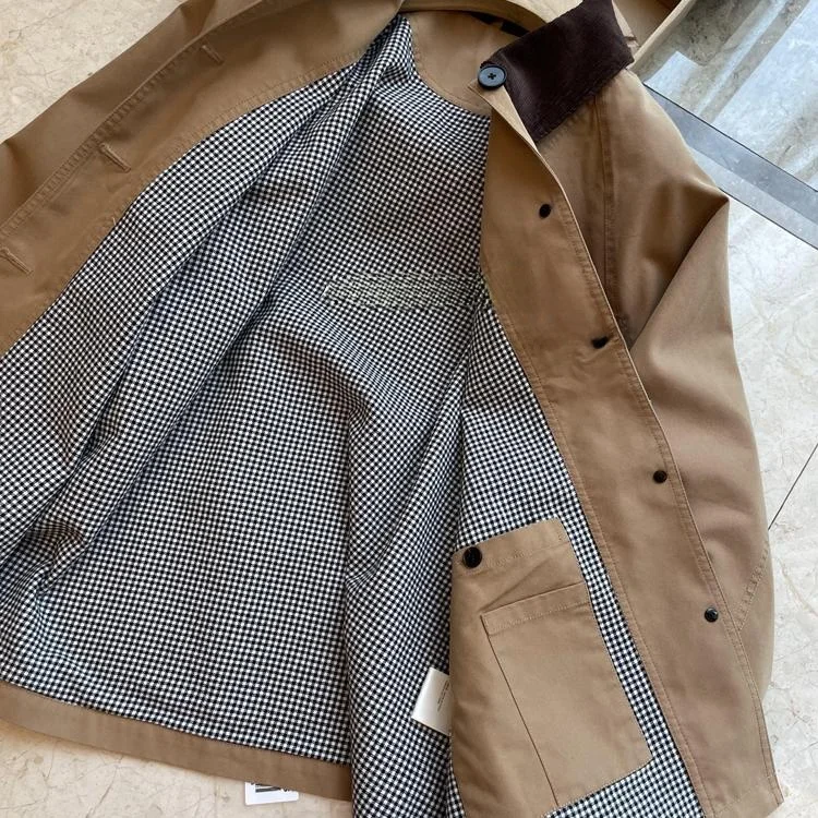 

Женская вельветовая куртка из парусины высокой плотности, весенне-осеннее ветровка с откидной манжетой Sve и воротником контрастного цвета