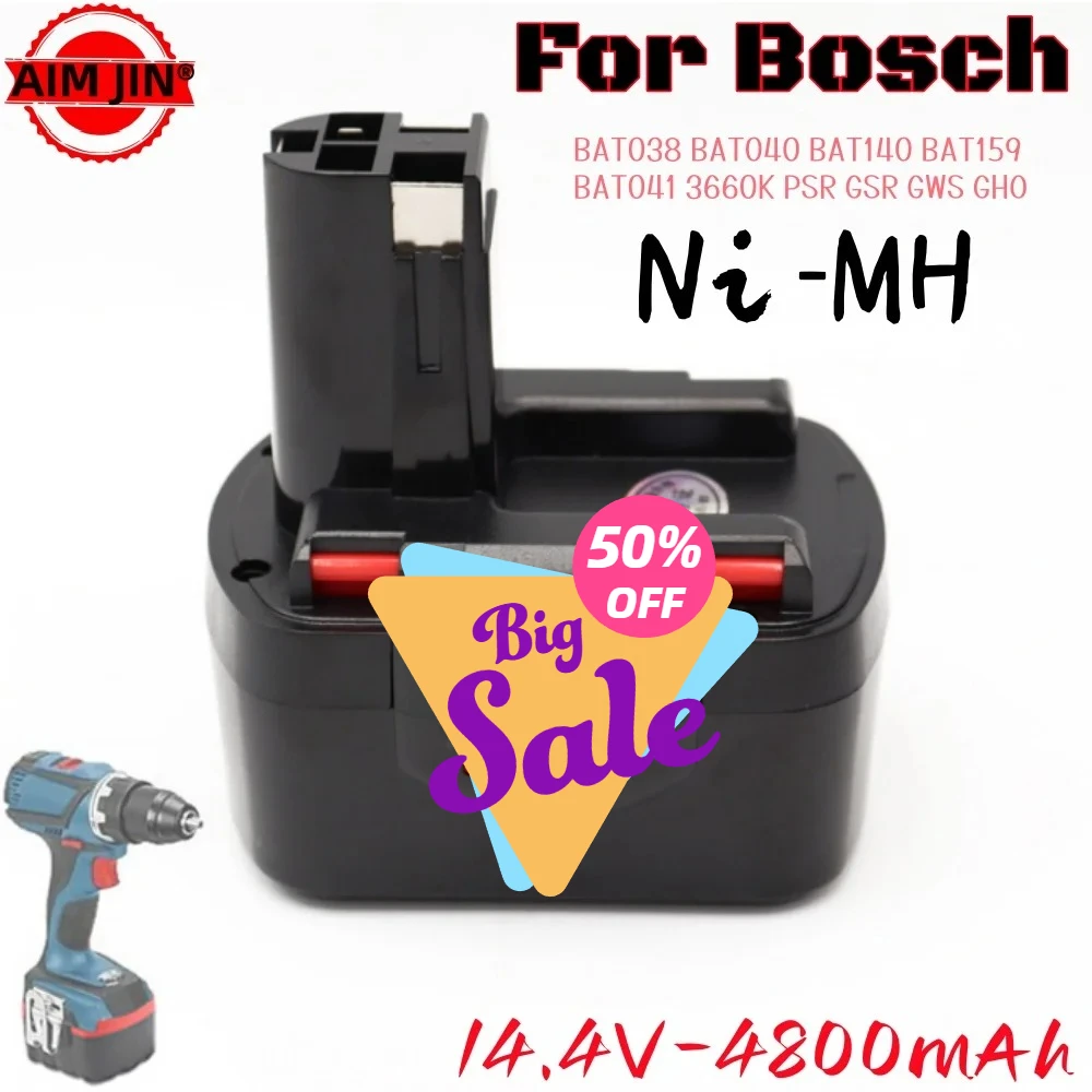 

4800mAh 14.4V Power Tools NI-MH Battery for Bosch BAT038 BAT040 BAT140, PSR 14.4VE-2 GSR 14.4V GDS 35614 BAT041
