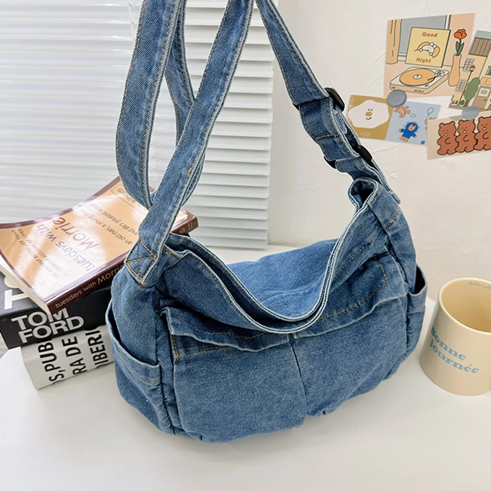 Denim Vintage Messenger Bag for Women Tote Handbag Fashion Jeans Crossbody Shoulder Bag Large Capacity Causal Ladies Satchel Bag