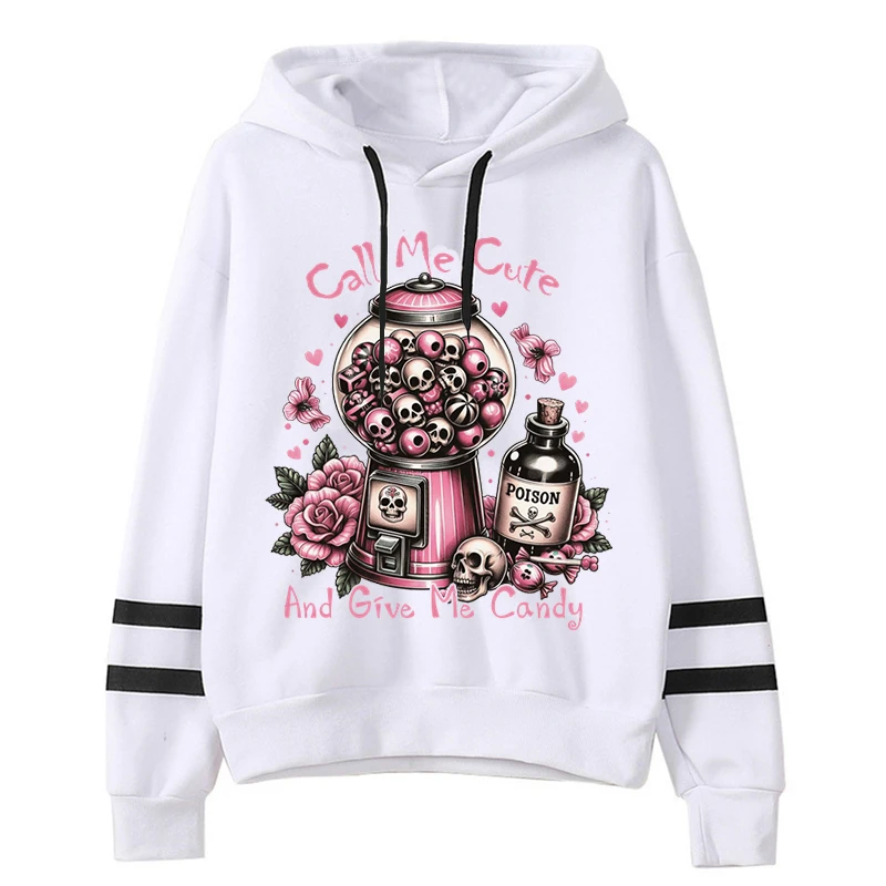 Women\'s Rose Skull Bubblegum Machine Print Hoodies Autumn Long Sleeve Hooded \