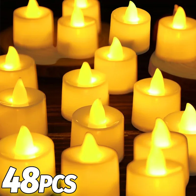 

1/48PCS Flameless Led Candle Christmas Wedding Party Decoration Table Lamp Heart-shape Electronic Battery-Power Tealight Candles