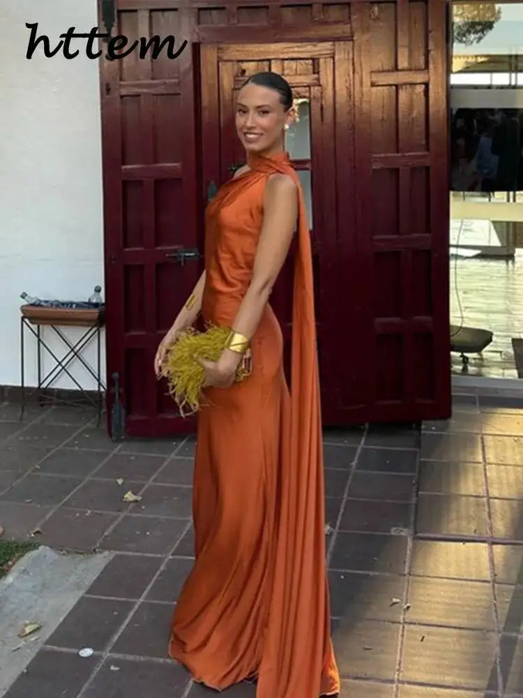 Robe de soirée longue en Satin avec ruban élégant pour femmes, couleur unie, sans manches, dos nu, robes de soirée chics, printemps été 2025