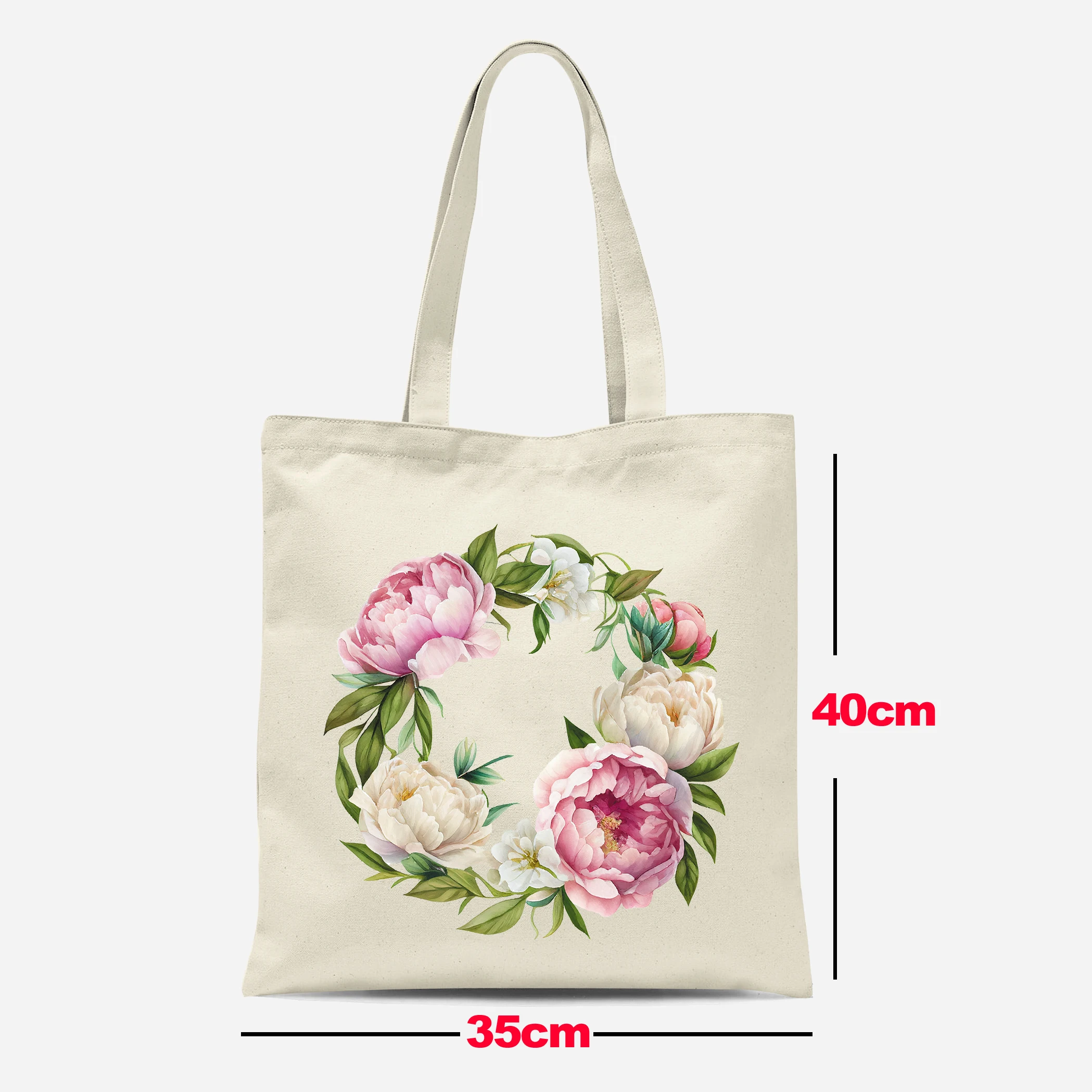 Personalized Peony Flower Handbag Women's Canvas Shoulder Bag Letter Shopping Bag Handbag Birthday Wedding Gift for Her