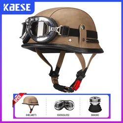 Retro yarım yüz kask deri düşük profil motosiklet kaskları Vintage 1/2 açık yüz Moto Cascos Para Motos yetişkin erkekler kadınlar nokta