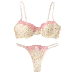 Sexy Girls Bra Sets Lace Daisy Print Lingerie Romantic Fancy Underwear Sexy Woman Lingerie Push Up Intimate Bra and Panties Sets