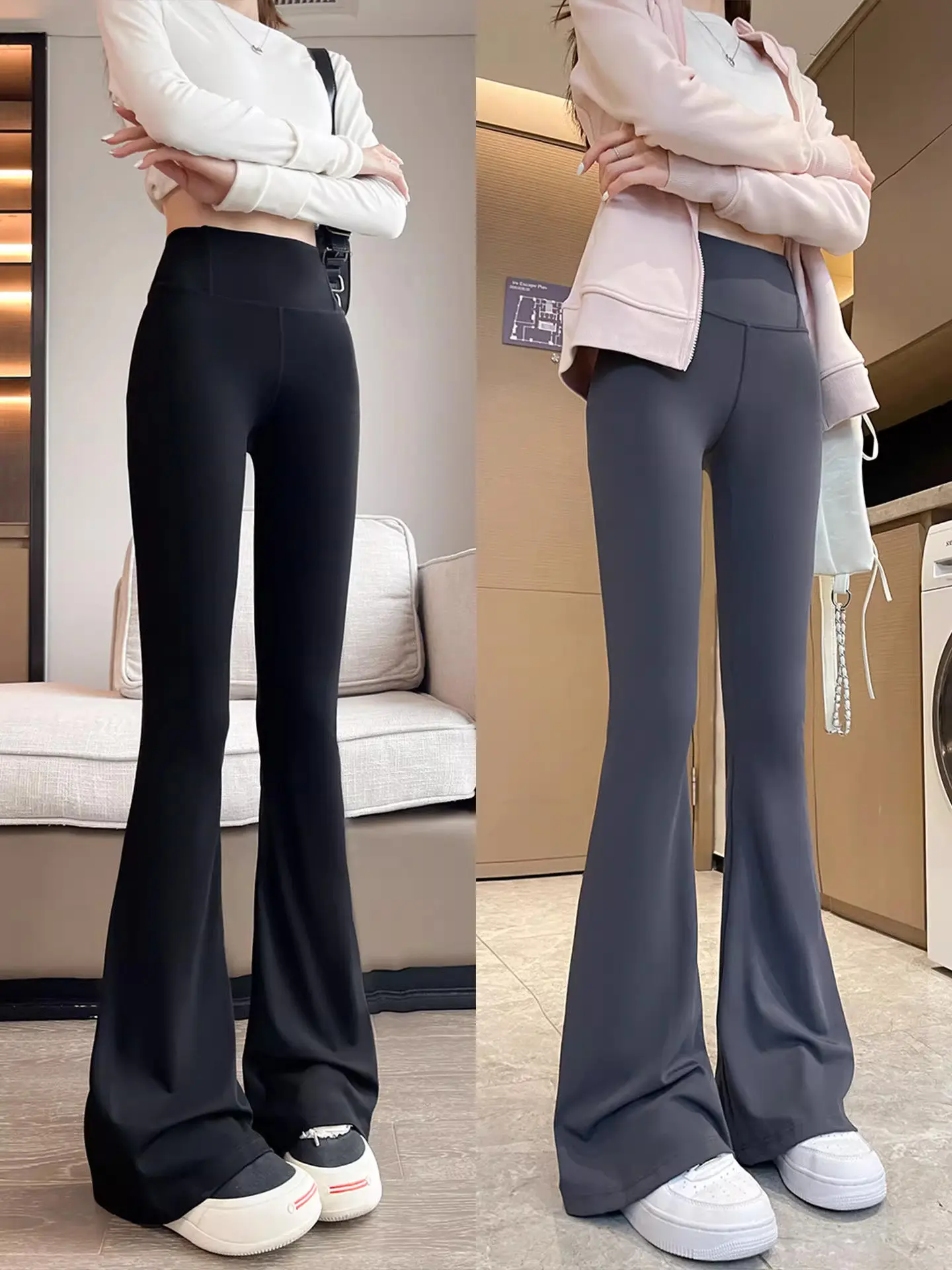 

Женские спортивные брюки с высокой талией, расклешенные, для фитнеса и йоги, черные, утягивающие, весна-осень, в корейском стиле, для повседневной носки