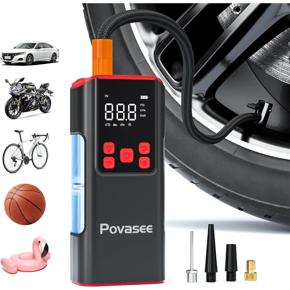 Reifenfüller, tragbarer Luftkompressor, Povasee 150 PSI, tragbare Luftpumpe für Reifen, kabelloser Autoreifenfüller mit LCD-Display