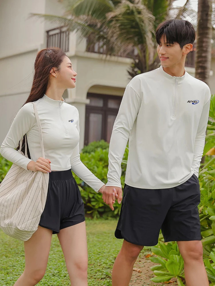 カップル用ダイビングスーツ-長袖サーフィン用ルーズ水着-サーマルスパコスチューム-メンズサーフスーツ-レディーススリミングシュノーケリング用日焼け止め