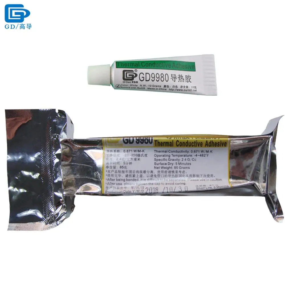 Pegamento de cemento adhesivo conductor térmico blanco GD9980, peso neto de silicona de 10/85 gramos, curado rápido, embalaje de tubo suave de aluminio ST