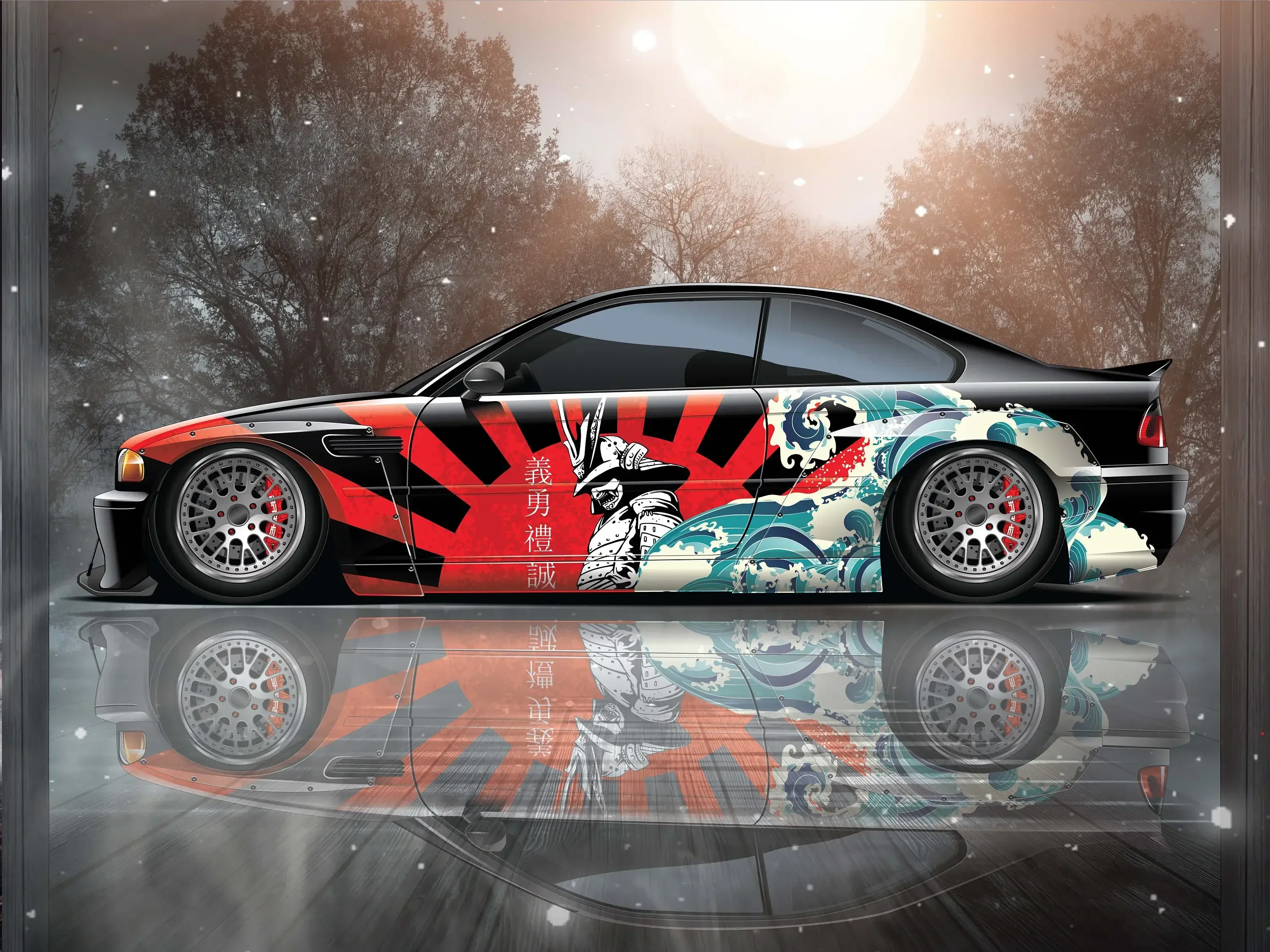 Samurai Car Wrap, Japanese Vehicle Livery, Cast Vinyl Wrap, Universal Size Samurai Anime Car Sticker Car Decor