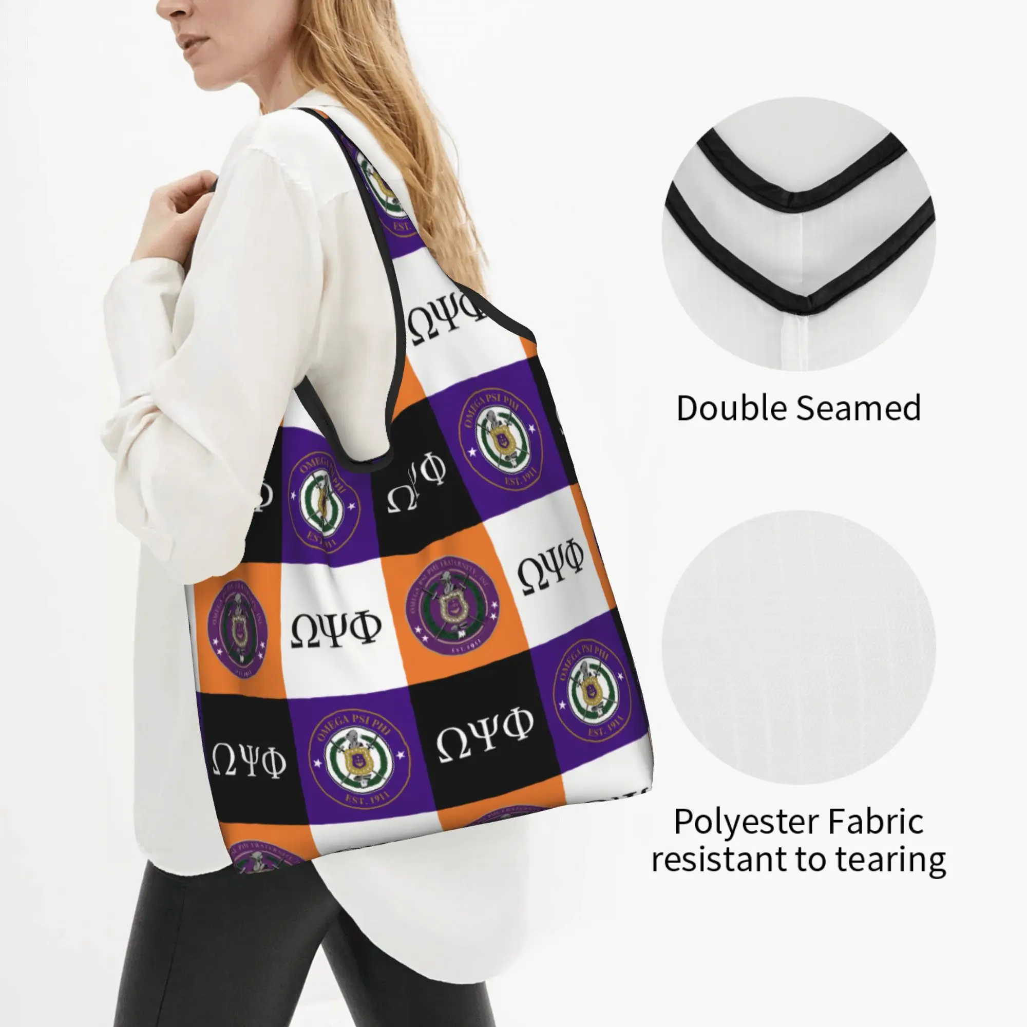Custom Omegas Psi Phi Checkered Plaid  Shopping Bags  Portable Groceries African American Fraternity Psi Phi  Tote Shopper Bags