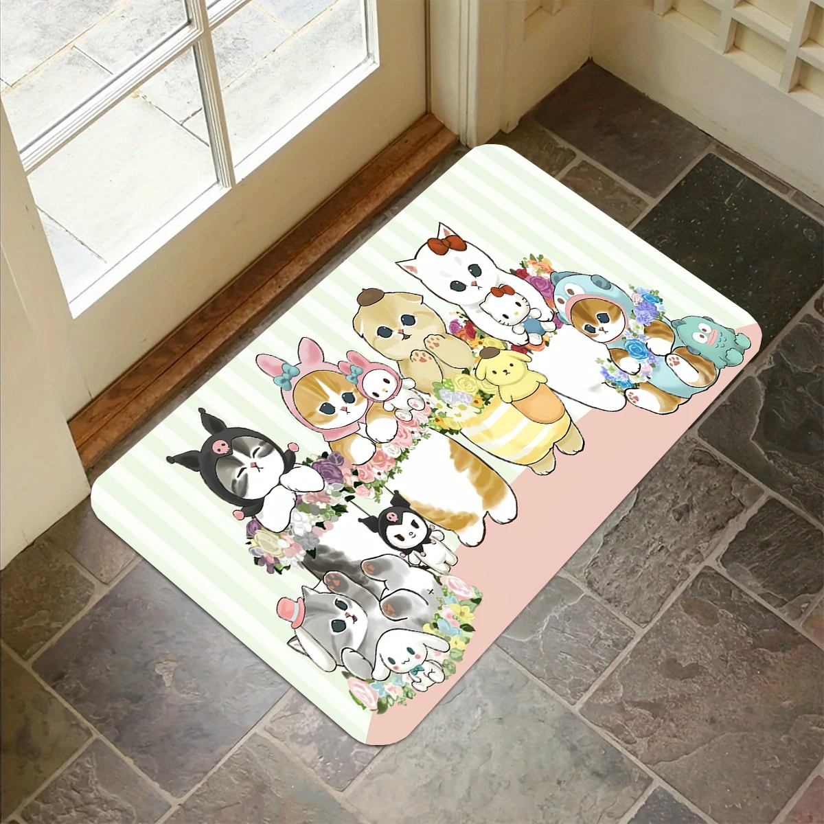 Mofusand Cartoon Kitten Carpet Flannel Anti-slip Bathroom Accessories for Living Room Doormat Entrance Foot Mat Home Decorations